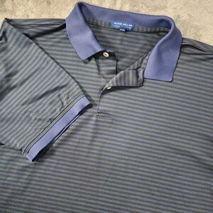 Peter Millar Crown Crafted XL Navy Black Striped Polo Tailored Golf Performance